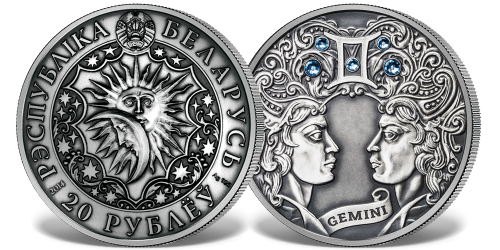 Srebrna moneta z kryształkami Swarovskiego - Bliźnięta Srebrna moneta z kryształkami Swarovskiego - Bliźnięta