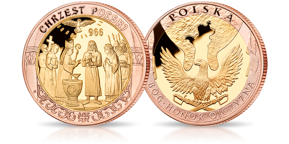 Chrzest Polski platerowany dwoma rodzajami złota