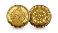 Bogini Matka na medalu uszlachetnionym czystym złotem.