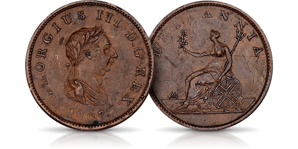 pół pensa Jerzego III 10 keszów moneta historyczna