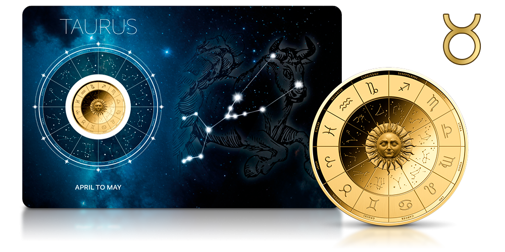 Zodiak na monecie wykonanej ze złota.