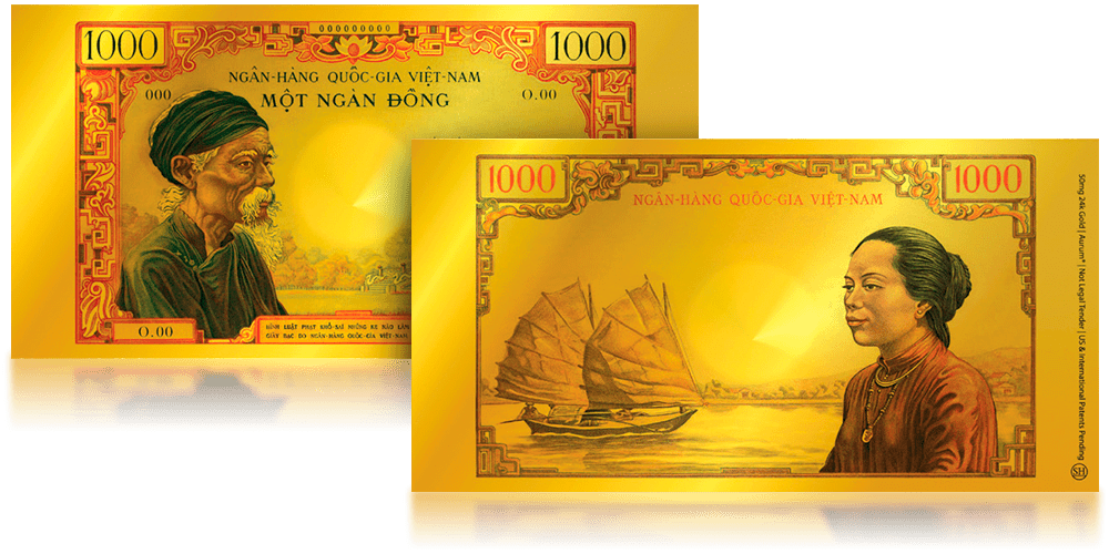 100 dongow wietnamskich - złota replika banknotu