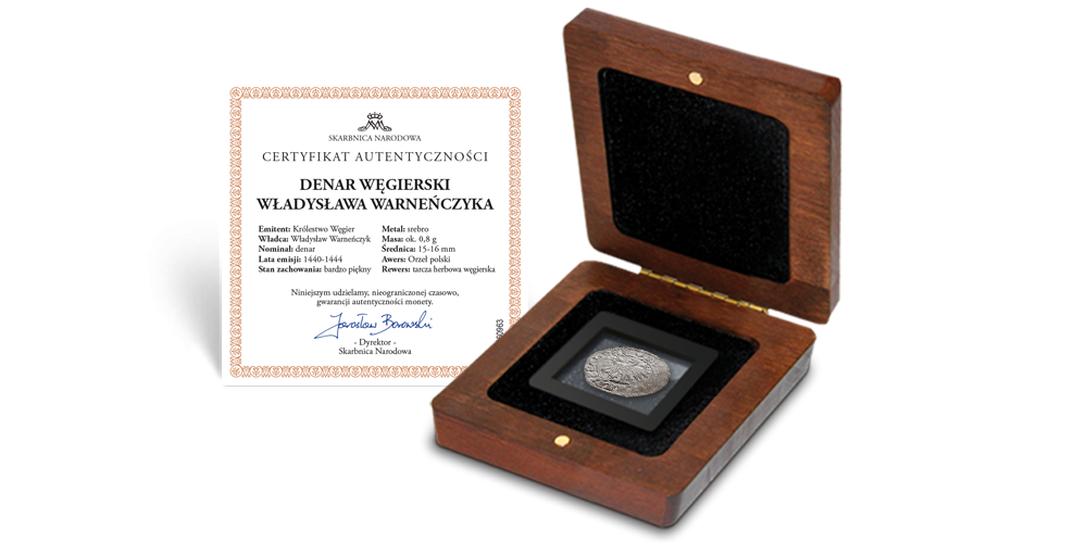 denar węgierski Warneńczyka w pudełku