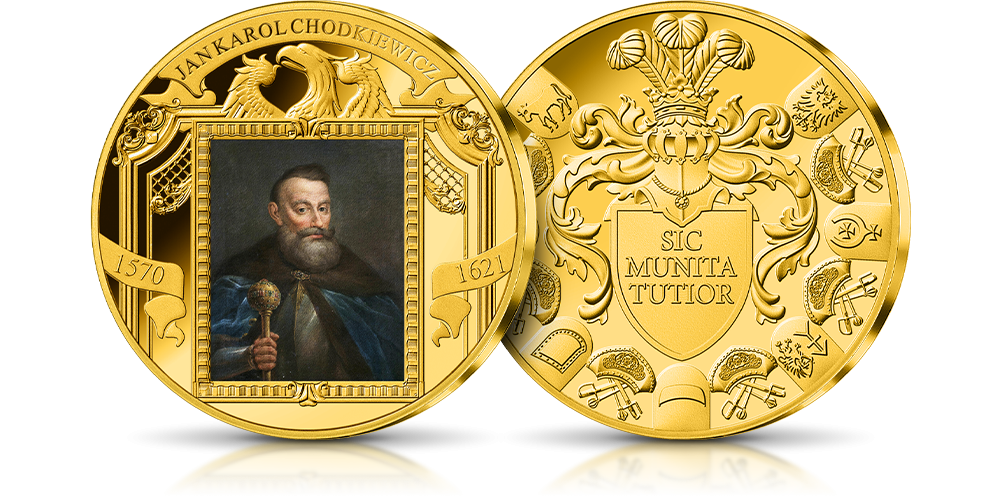  Wybitny wódz - hetman Jan Karol Chodkiewicz na medalu platerowanym złotem 