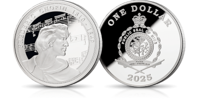 Fryderyk Chopin - srebrna moneta o masie 1 uncji wybita z okazji 215. rocznicy urodzin wybitnego kompozytora