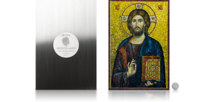 Chrystus Pantokrator w czystym srebrze o masie 500 g ze strukturą mozaiki