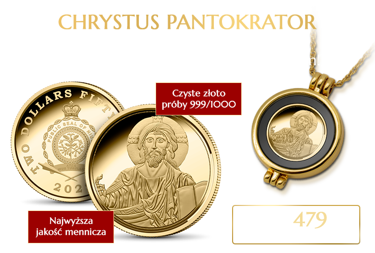Chrystus Pantokrator - złota moneta umieszczona w eleganckiej zawieszce z łańcuszkiem!