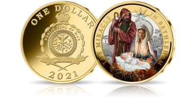 Cud w Betlejem - moneta uszlachetniona złotem i ozdobiona kryształkiem 