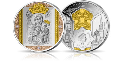 Czarna Madonna - srebrna moneta o masie 5 uncji ozdobiona kryształami