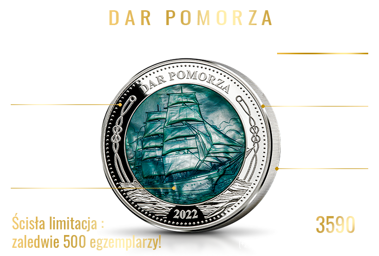 Dar Pomorza – najbardziej znany polski żaglowiec na srebrnej monecie z imponującą masą perłową