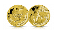 Protesty społeczne na medalu platerowanym 24-karatowym złotem