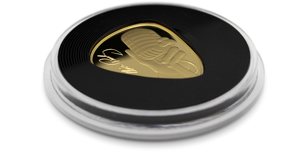 Ściśle limitowana moneta z czystego złota w kształcie kostki gitarowej!