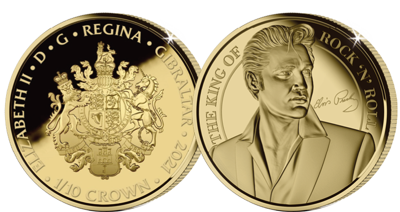 Oficjalna złota moneta Elvis Presley - The King of rock'n'roll. Gibraltar 2021