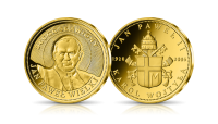 Uszlachetniony czystym zlotem medal upamiętniajacy Jana Pawła II - Jan Pawel II powołany do świetości