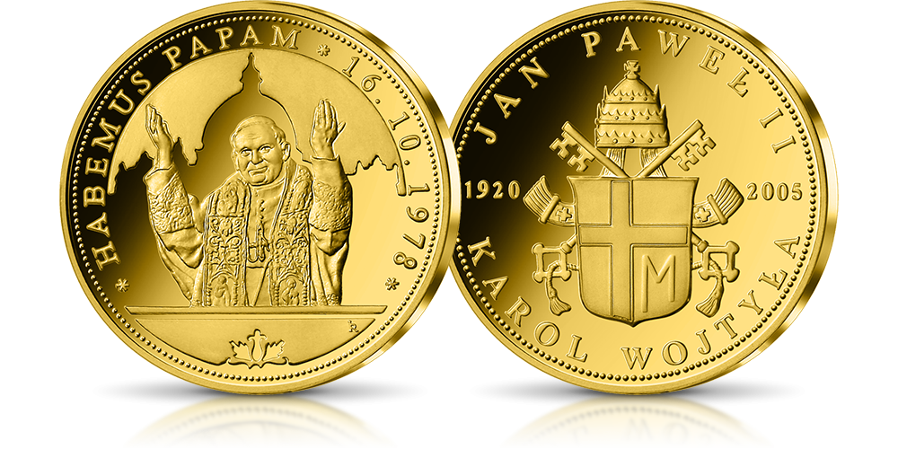 Uszlachetniony czystym zlotem medal upamiętniajacy Jana Pawła II - Habemus Papam