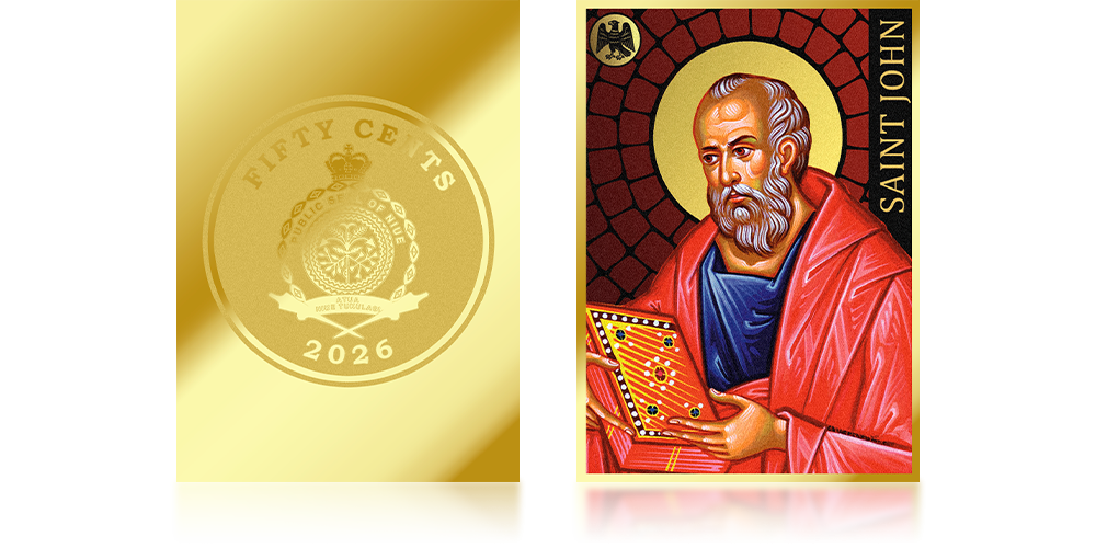   św. Jan Ewangelista na monecie z czystego złota