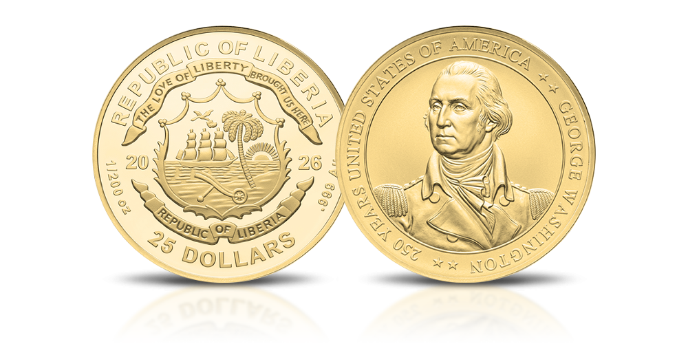 George Washington na złotej monecie.