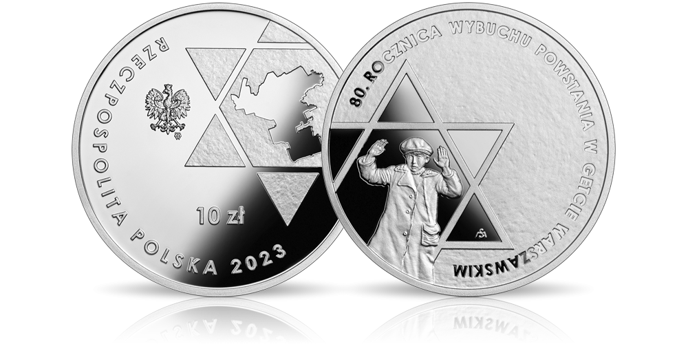 Powstanie w getcie warszawskim na srebrnej monecie NBP. Powstanie w getcie warszawskim na srebrnej monecie NBP.
