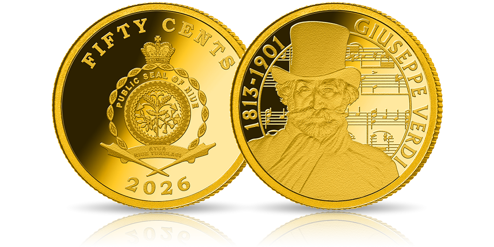 Giuseppe Verdi na złotej monecie.