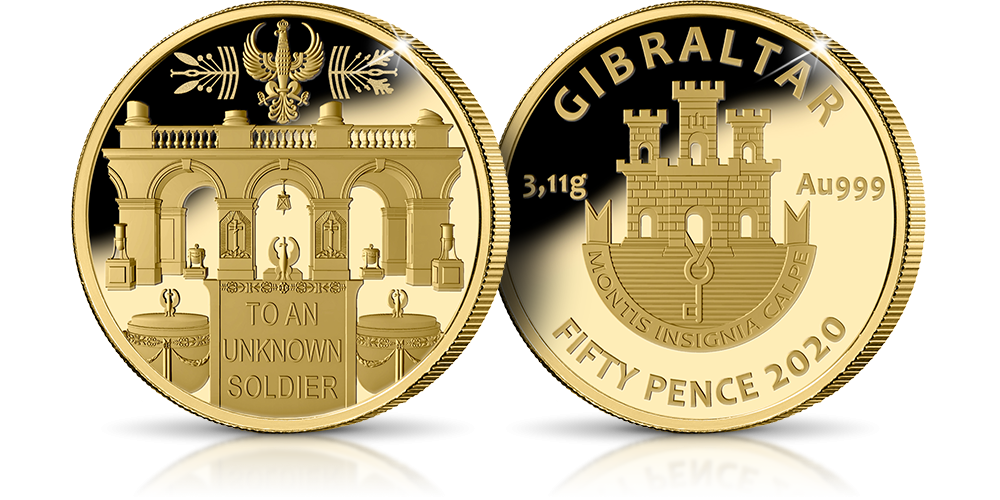 Grób Nieznanego Żołnierza na złotej monecie o wadze 1/10 uncji. Grób Nieznanego Żołnierza na złotej monecie o wadze 1/10 uncji.