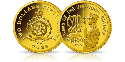 Grób Nieznanego Żołnierza - moneta wybita w czystym złocie