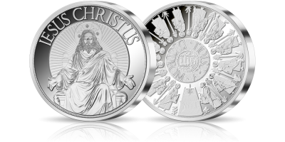 Jezus Chrystus - srebrny medal na podstawie rzeźby z Bazyliki św. Piotra w Watykanie 