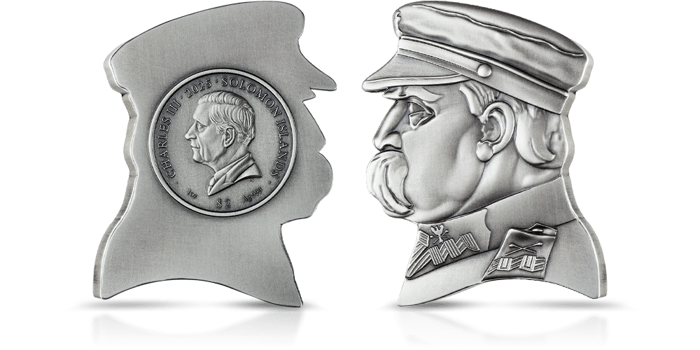 Marszałek Józef Piłsudski - srebrna moneta 3D z antycznym wykończeniem
