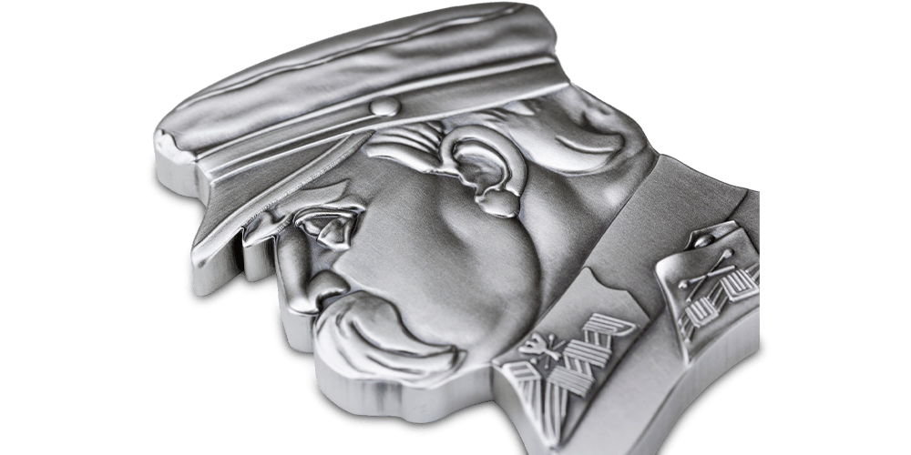  Srebrna moneta w kształcie popiersia Józefa Piłsudskiego