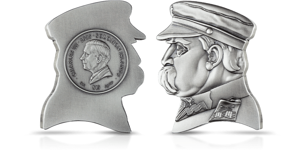 Marszałek Piłsudski - srebrna moneta w kształcie popiersia