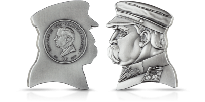 Józef Piłsudski - moneta w kształcie popiersia, wybita z 5 uncji srebra