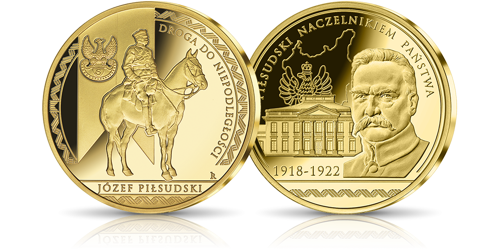 medal platerowany czystym złotem Piłsudski Naczelnikiem Państwa medal platerowany czystym złotem Piłsudski Naczelnikiem Państwa