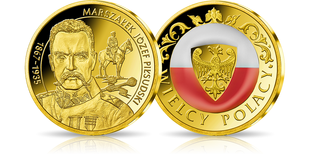 Józef Piłsudski na złotym medalu z emalią Józef Piłsudski na złotym medalu z emalią