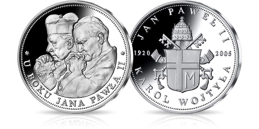 Srebrny medal przedstawiąjący Jana Pawła II i kadrynała Stefana Wyszyńskiego Srebrny medal przedstawiąjący Jana Pawła II i kadrynała Stefana Wyszyńskiego
