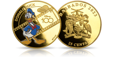 Kaczor Donald - platerowana złotem emisja na 100-lecie wytwórni Walta Disneya