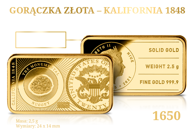 Gorączka złota w Kalifornii uwieczniona na monecie-sztabce