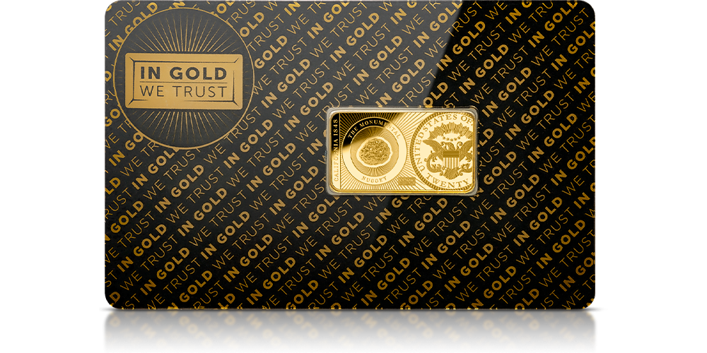 Gorączka złota w Kalifornii - moneta w kształcie sztabki ze złota próby 999,9/1000 w specjalnym blistrze kolekcjonerskim wielkości karty płatniczej