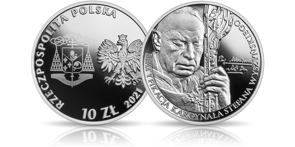Kardynał Wyszyński na srebrnej monecie NBP.