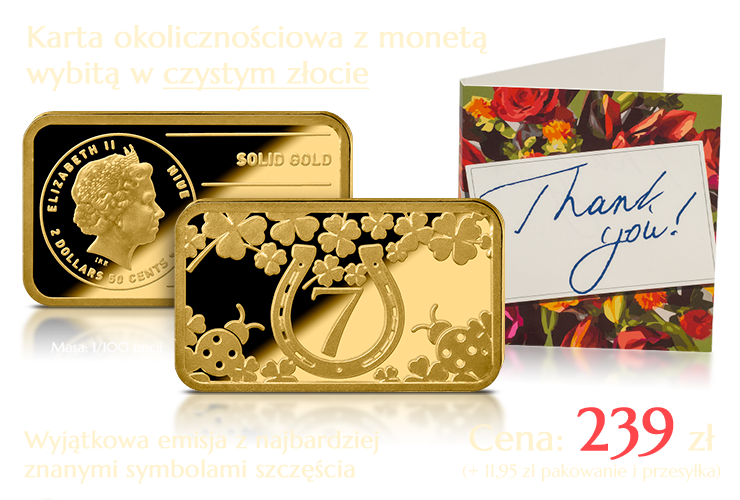Karta okolicznościowa z monetą wybitą w czystym złocie