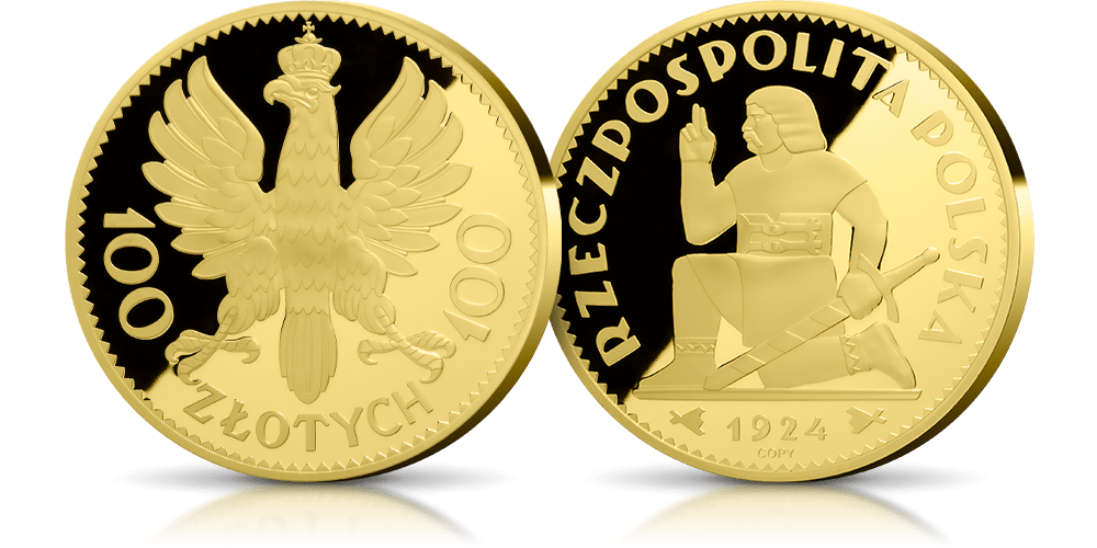 replika monety medal Klęczący Rycerz 100 lat złotego