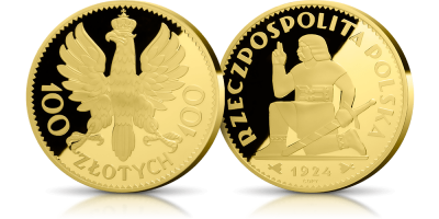 100 lat złotego - Klęczący rycerz na medalu o imponującej średnicy 90mm!