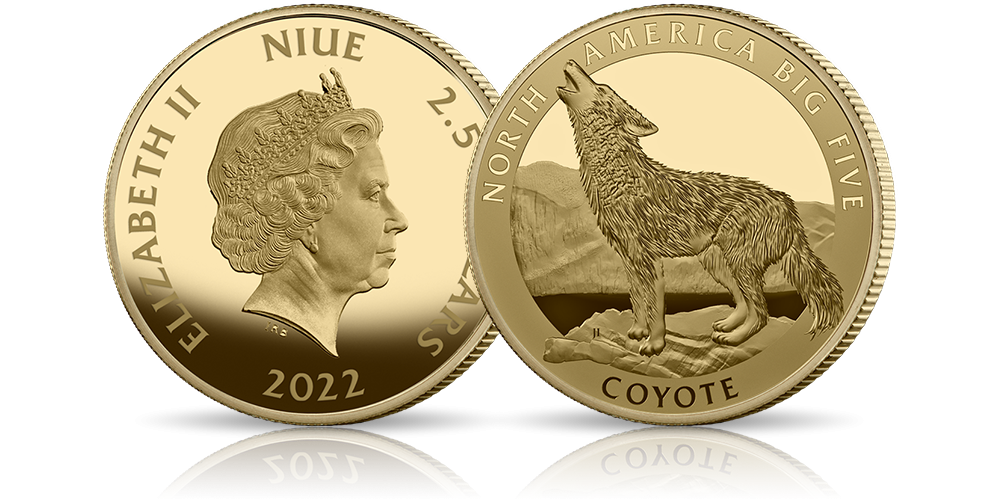 Kojot na monecie wybitej w czystym złocie.