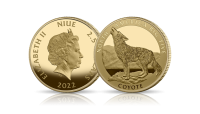 Kojot na monecie wybitej w czystym złocie.
