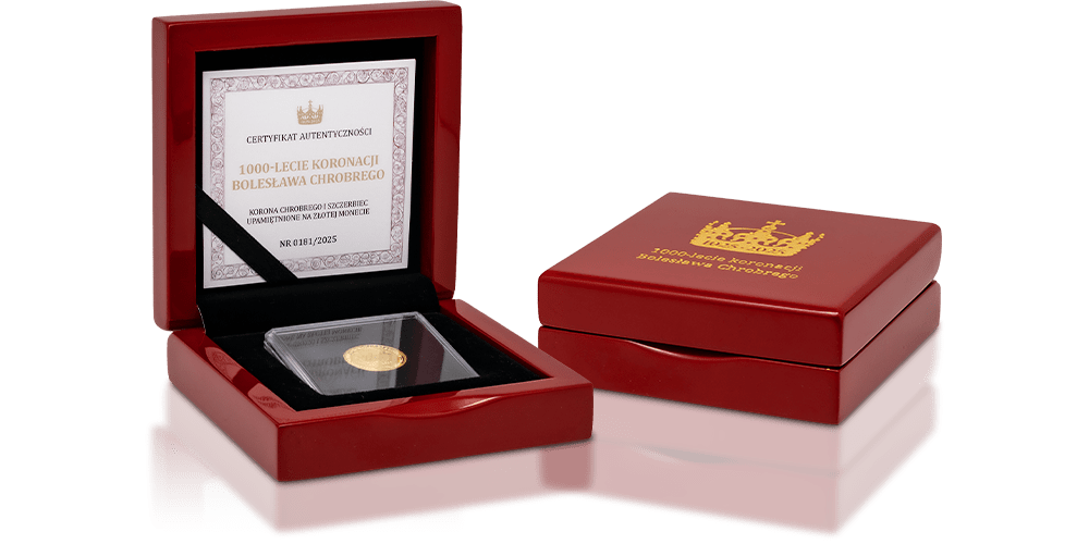 Jubileuszowa złota moneta z okazji 1000. rocznicy koronacji Bolesława Chrobrego na pierwszego króla Polski. Akcesoria GRATIS!