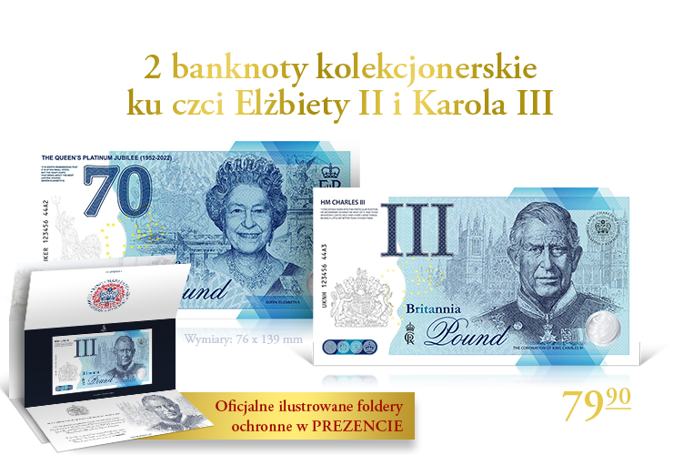 Koronacja Karola III - zestaw dwóch banknotów kolekcjonerskich zatwierdzonych przez Bank Anglii