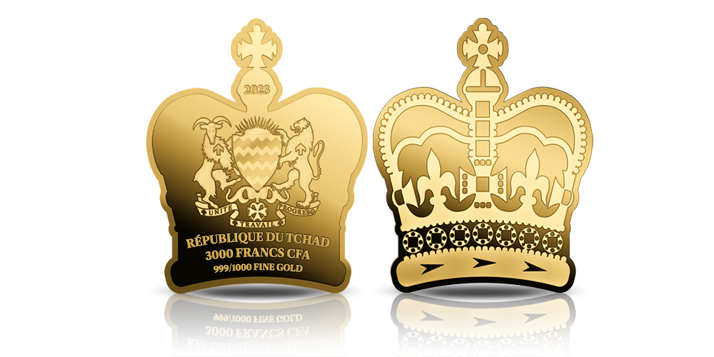 Moneta w kształcie korony wykonana ze złota.