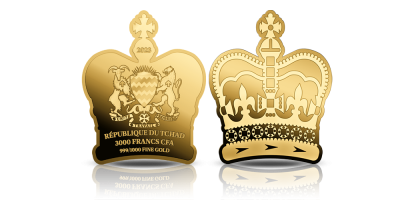 Koronacja Karola III  - moneta w kształcie korony wykonana z czystego złota 