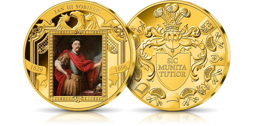 Jan III Sobieski na medalu platerowanym złotem