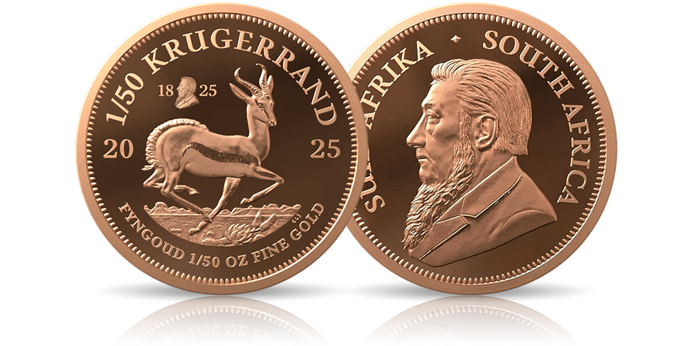 Złoty Krugerrand o masie 1/50 uncji.