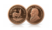 Złoty Krugerrand o masie 1/50 uncji.