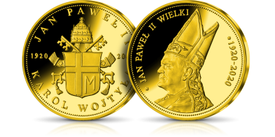 Jan Paweł II Wielki na medalu z cennego złota